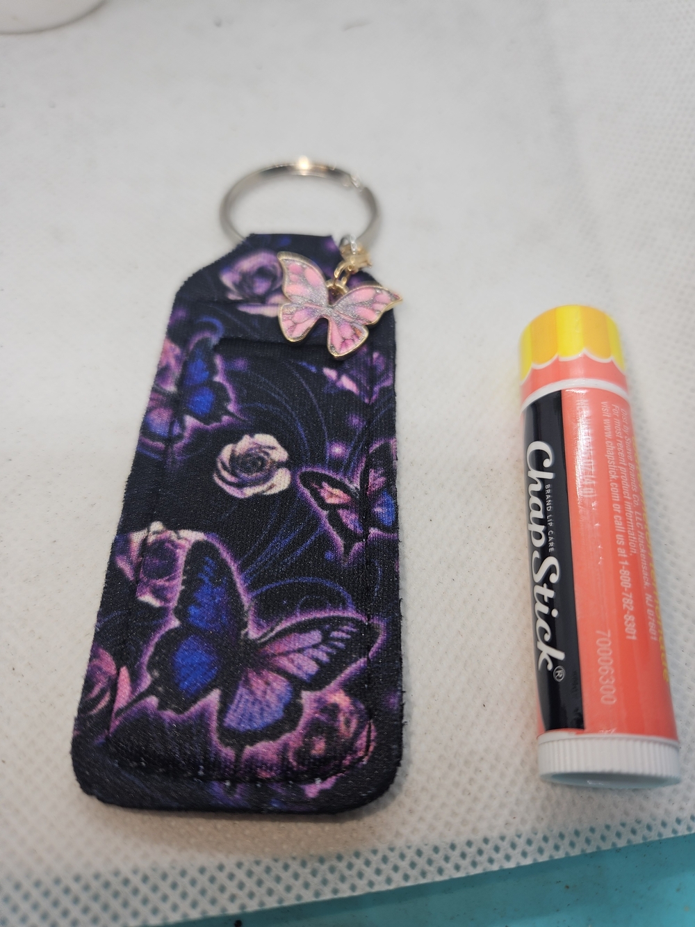 Purple Butterfly Lip Balm Key & Card Holder with Charm
